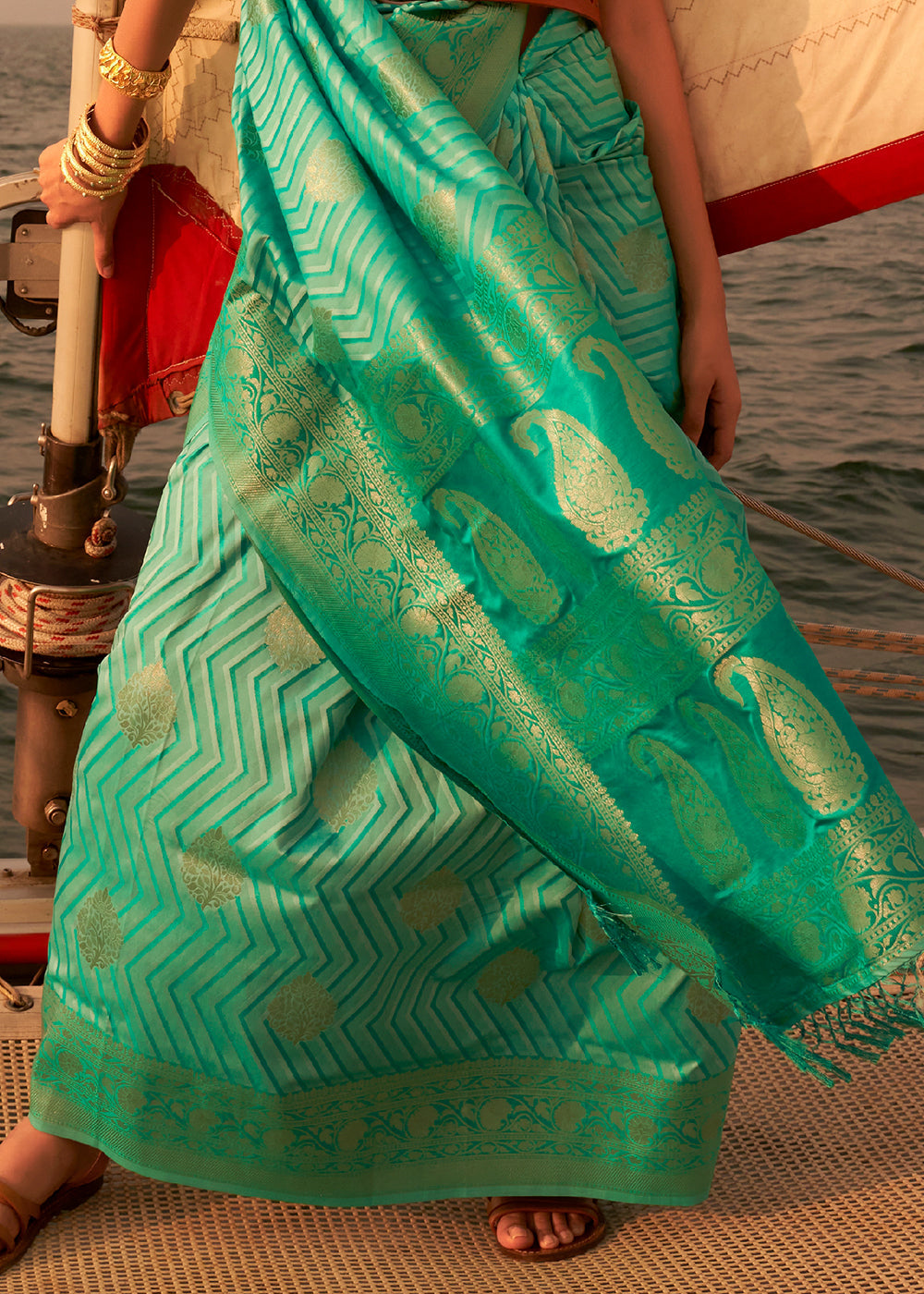 Shades Of Green Two Tone Designer Satin Silk Saree - Colorful Saree