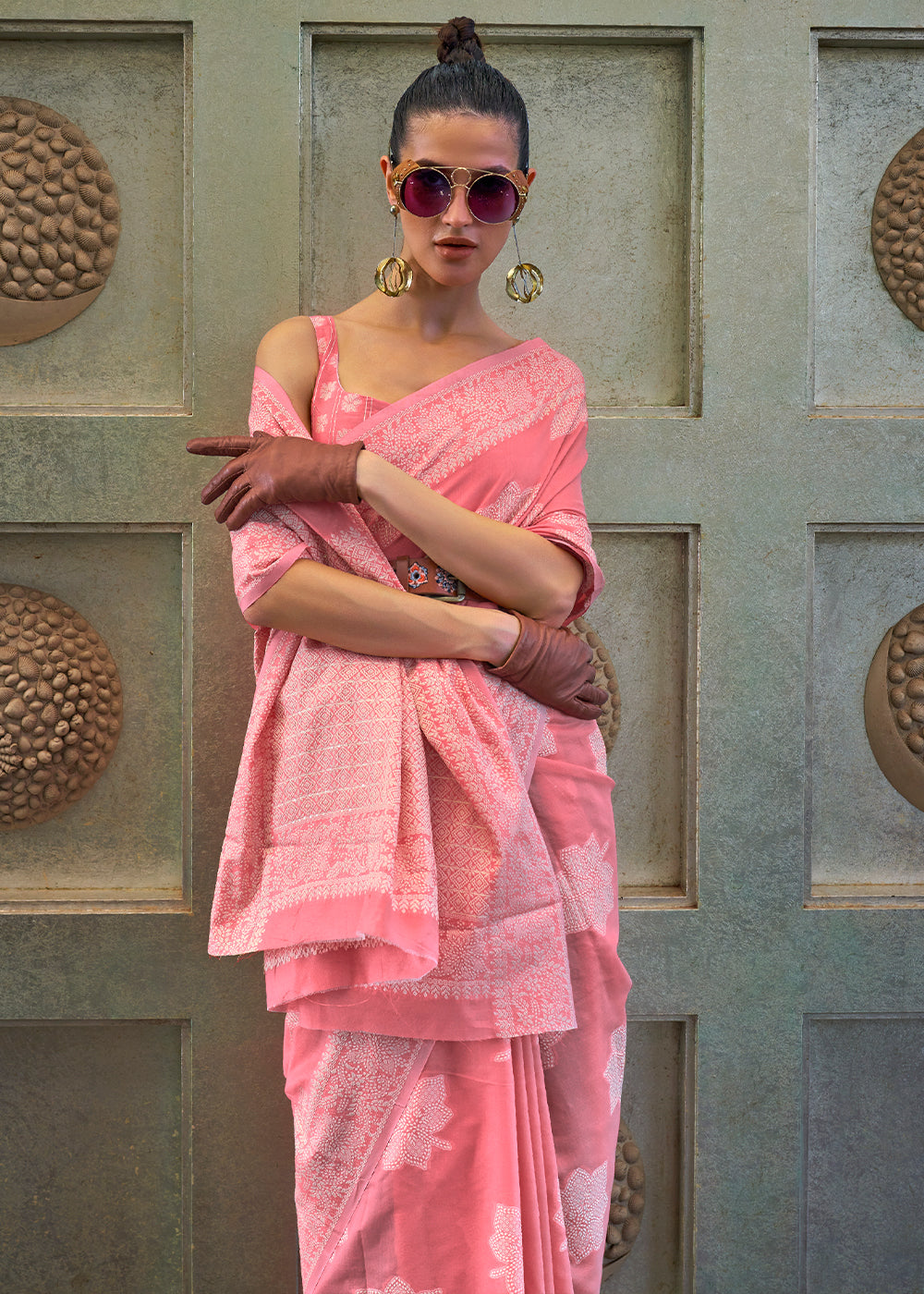 French Pink Chikankari Weaving Silk Saree with Sequins work - Colorful Saree