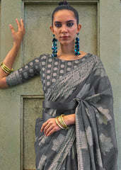 Iron Grey Chikankari Weaving Silk Saree with Sequins work - Colorful Saree