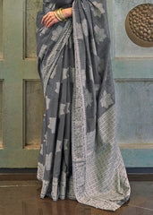 Iron Grey Chikankari Weaving Silk Saree with Sequins work - Colorful Saree