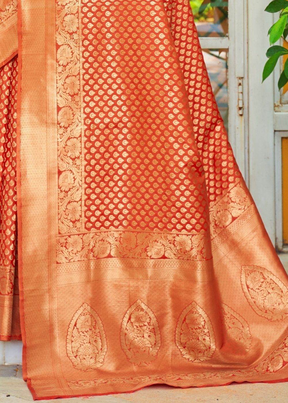 Yam Orange Woven Banarasi Brocade Silk Saree - Colorful Saree