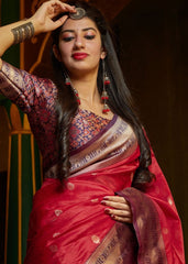 Cherry Red Woven Banarasi Silk Saree with Patola Pallu and Blouse - Colorful Saree