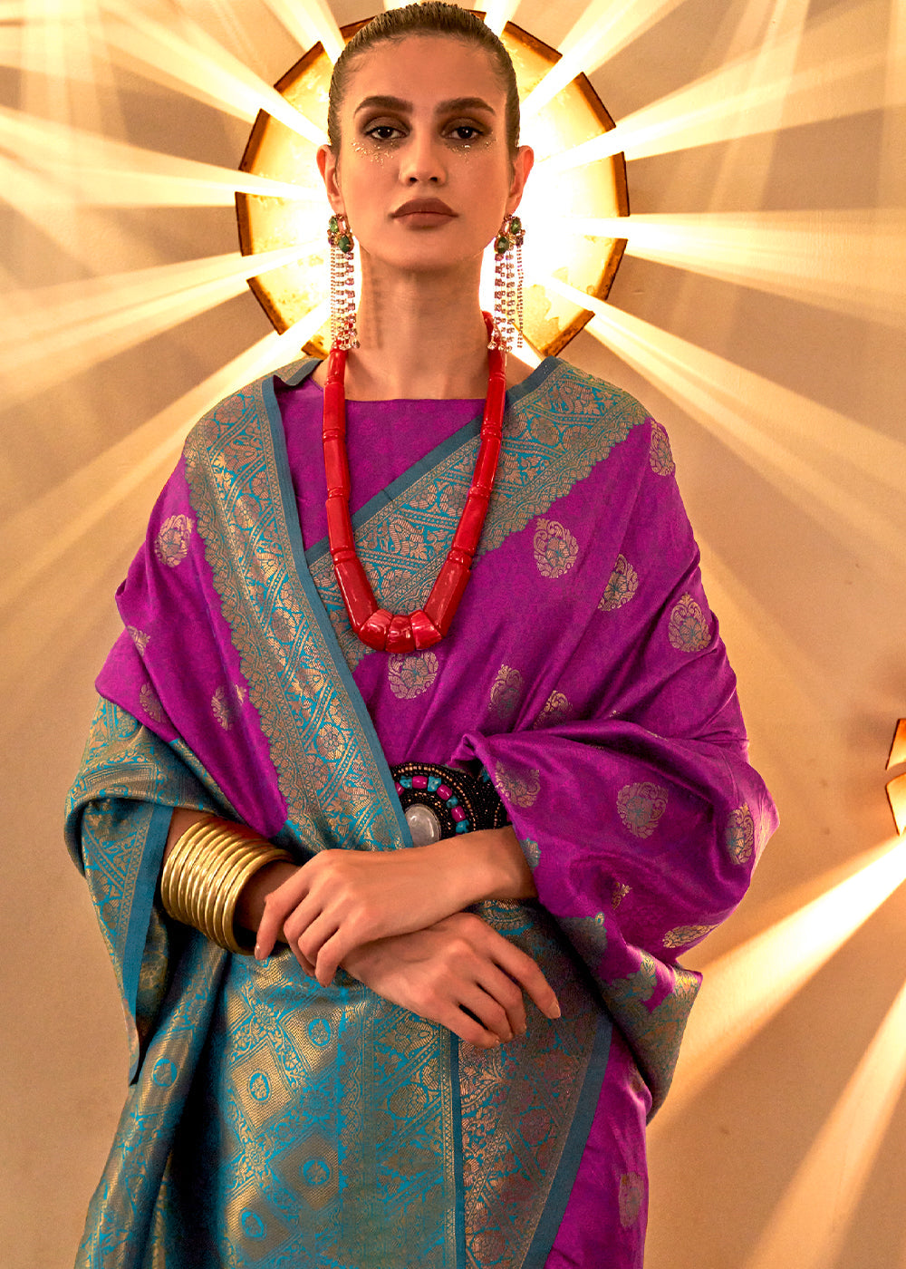 Chinese Purple Handloom Woven Banarasi Silk Saree - Colorful Saree