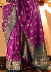 Chinese Purple Handloom Woven Banarasi Silk Saree - Colorful Saree