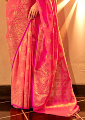 Fiery Rose Pink Handloom Woven Banarasi Silk Saree - Colorful Saree