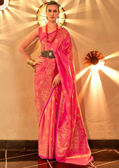 Fiery Rose Pink Handloom Woven Banarasi Silk Saree - Colorful Saree