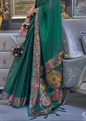 Dark Green Handloom Woven Dual Tone Organza Silk Saree with Sequins Work - Colorful Saree