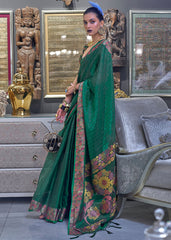 Dark Green Handloom Woven Dual Tone Organza Silk Saree with Sequins Work - Colorful Saree