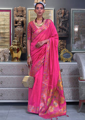 Rose Pink Handloom Woven Dual Tone Organza Silk Saree with Sequins Work - Colorful Saree