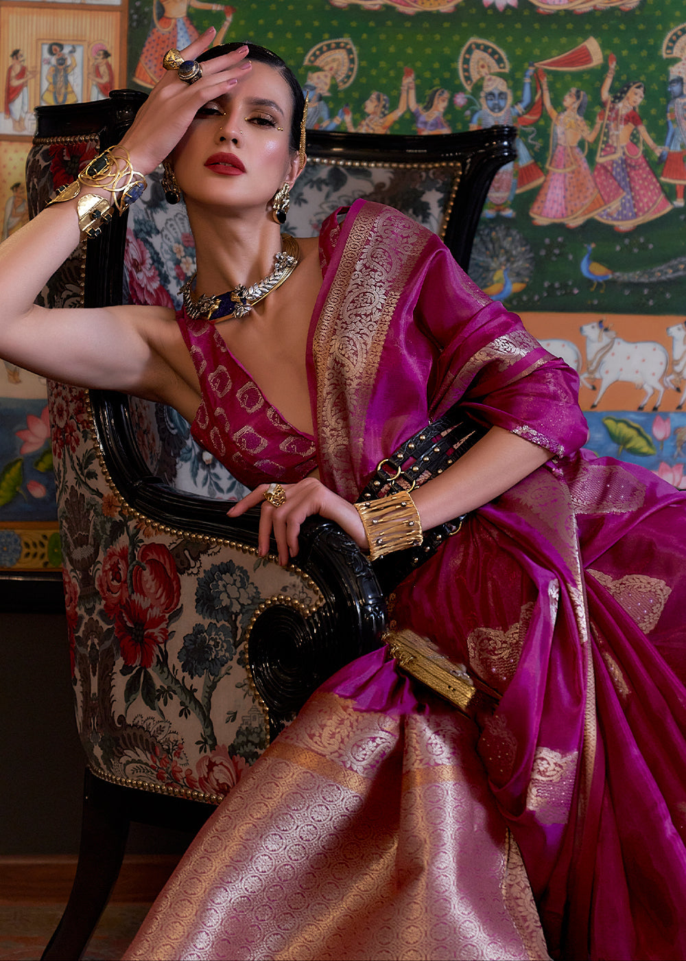 Lollipop Purple Handloom Woven Dual Tone Organza Silk Saree with Sequins Work - Colorful Saree