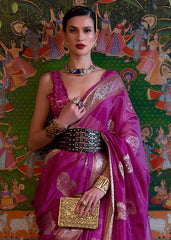 Lollipop Purple Handloom Woven Dual Tone Organza Silk Saree with Sequins Work - Colorful Saree