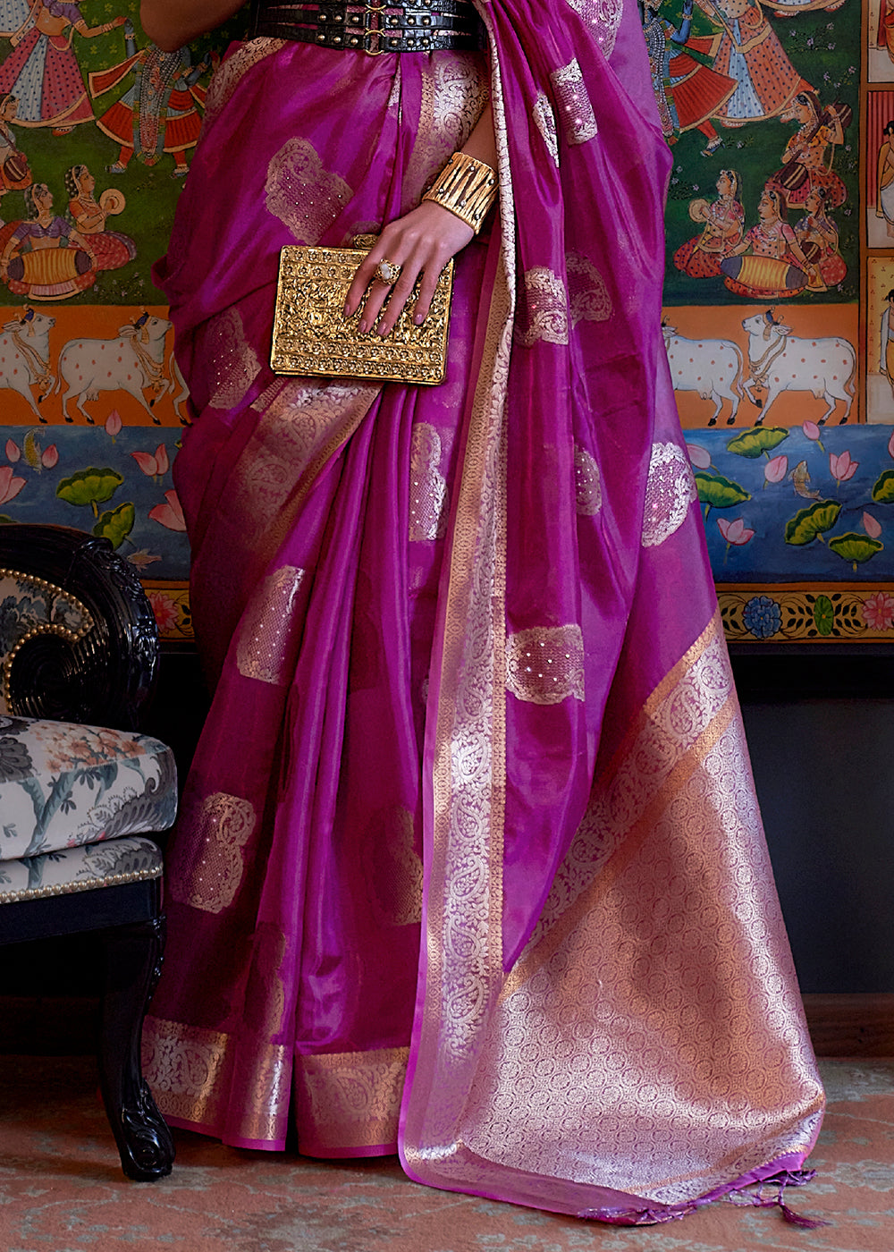 Lollipop Purple Handloom Woven Dual Tone Organza Silk Saree with Sequins Work - Colorful Saree