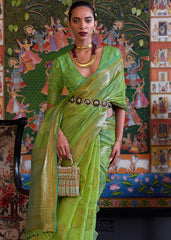 Kelly Green Handloom Woven Dual Tone Organza Silk Saree with Sequins Work - Colorful Saree