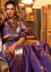 Electric Purple Two Tone Handloom Woven Organza Silk Saree - Colorful Saree