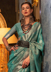 Dynasty Green Two Tone Handloom Woven Organza Silk Saree - Colorful Saree