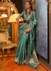 Dynasty Green Two Tone Handloom Woven Organza Silk Saree - Colorful Saree