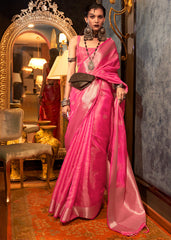 Rose Pink Two Tone Handloom Woven Organza Silk Saree - Colorful Saree