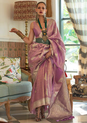 Lilac Purple Woven Satin Tissue Silk Saree - Colorful Saree