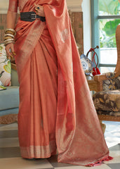 Shades Of Red Woven Satin Tissue Silk Saree - Colorful Saree