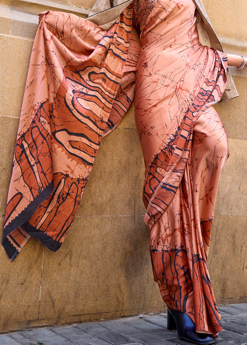 Shades Of Orange Designer Satin Crepe Printed Saree - Colorful Saree