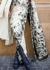 Pearl White Designer Satin Crepe Printed Saree - Colorful Saree