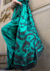 Dark Cyan Green Designer Satin Crepe Printed Saree - Colorful Saree