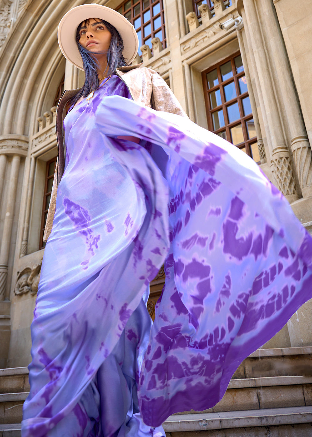 Shades Of Purple Designer Satin Crepe Printed Saree - Colorful Saree
