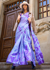 Shades Of Purple Designer Satin Crepe Printed Saree - Colorful Saree