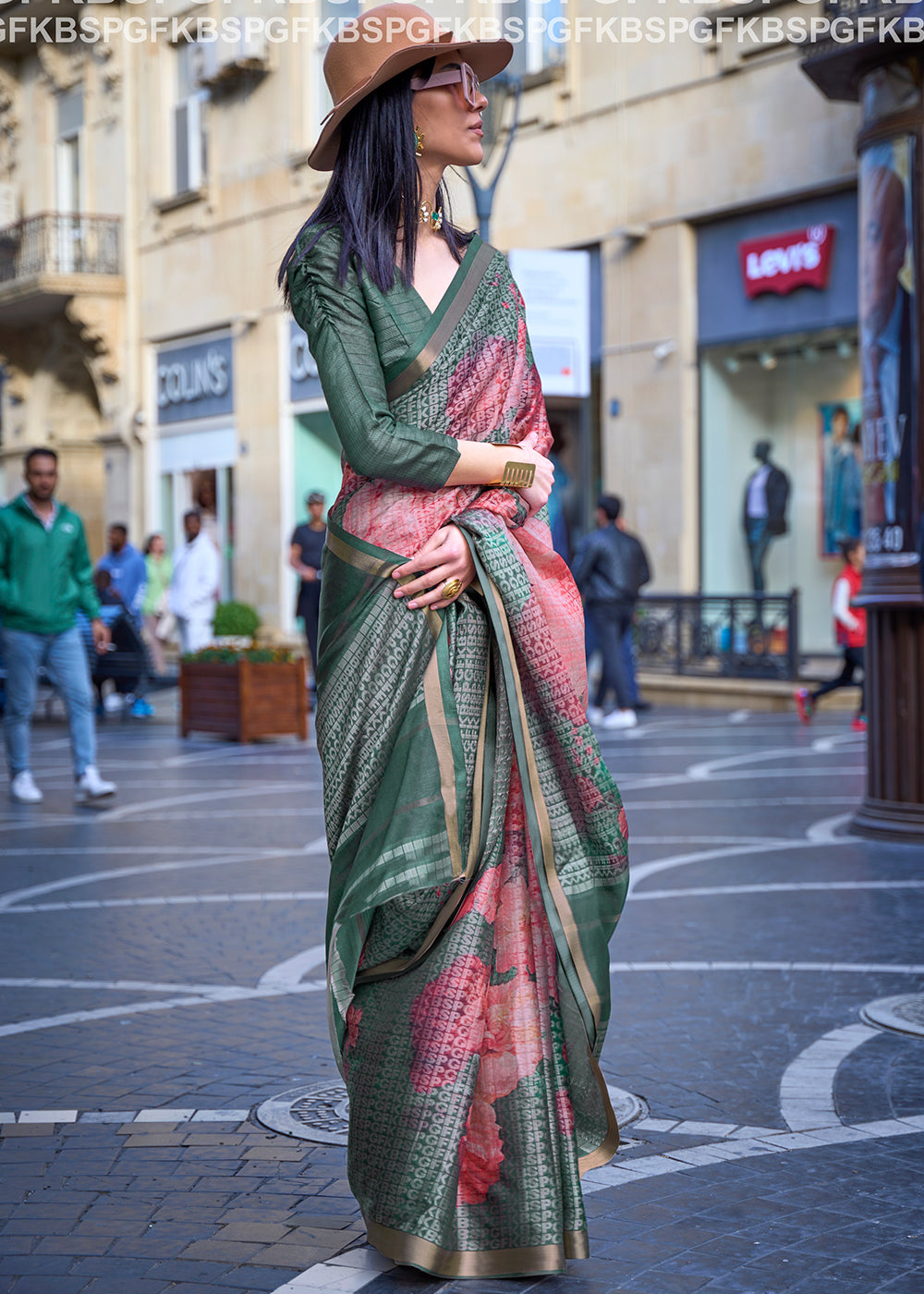 Capri Green Digital Printed Poly Viscose Saree - Colorful Saree