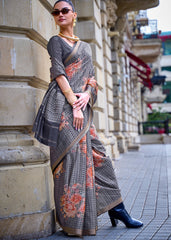 Slate Grey Digital Printed Poly Viscose Saree - Colorful Saree