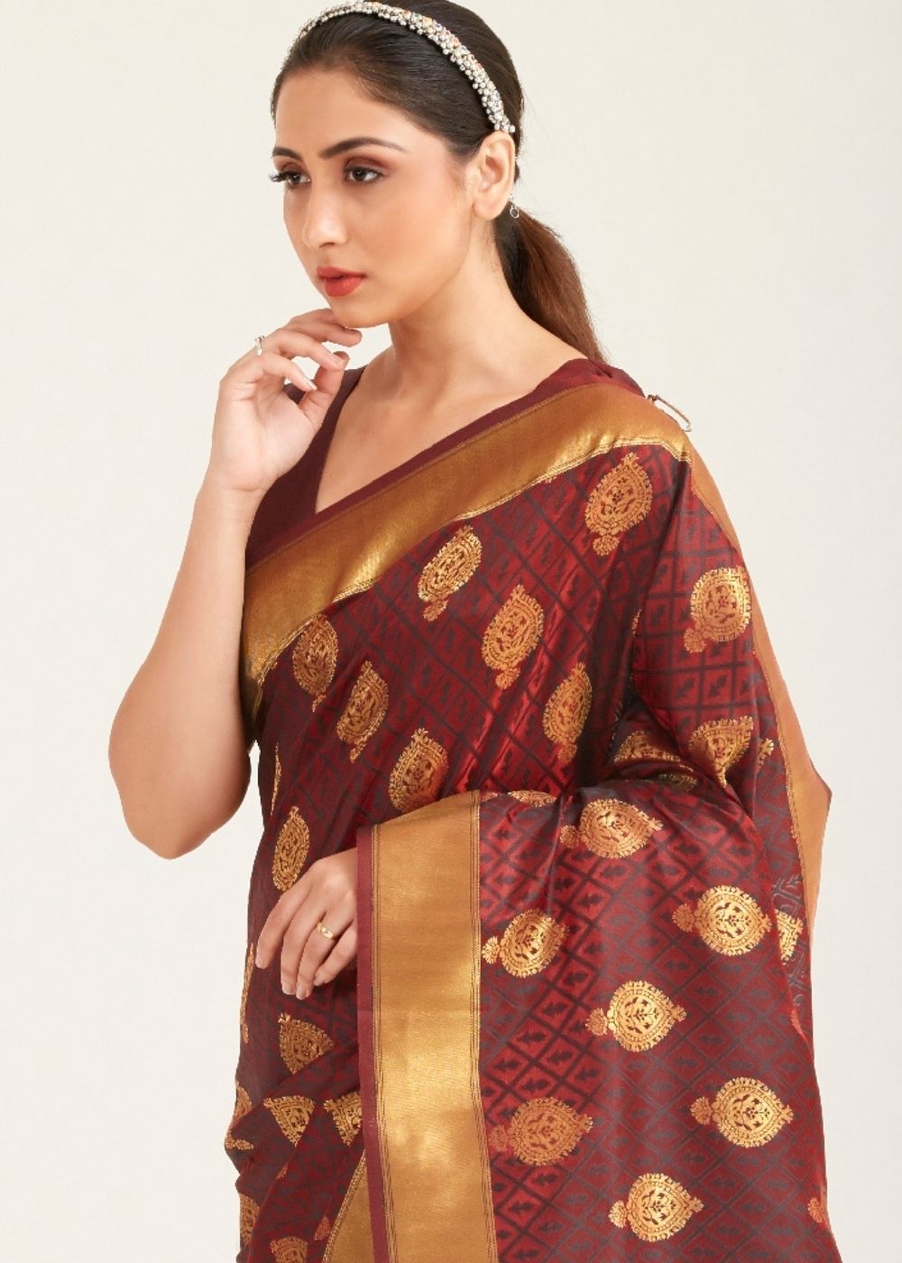 Caramel Brown Zari Butta Woven Banasari Silk Saree - Colorful Saree