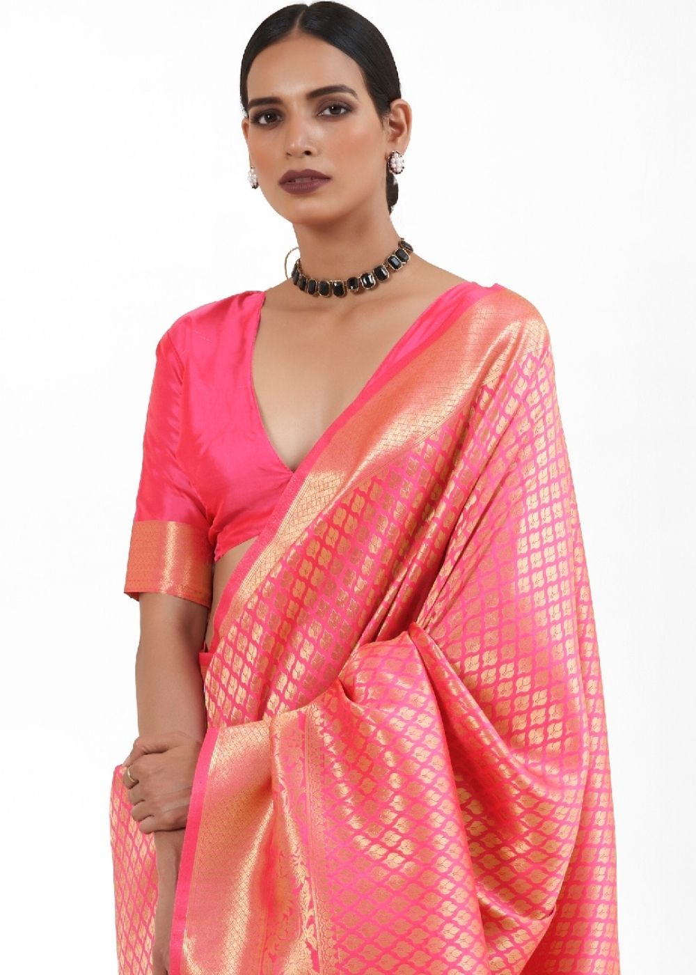 Vivid Pink Kanjivaram Soft Woven Silk Saree - Colorful Saree