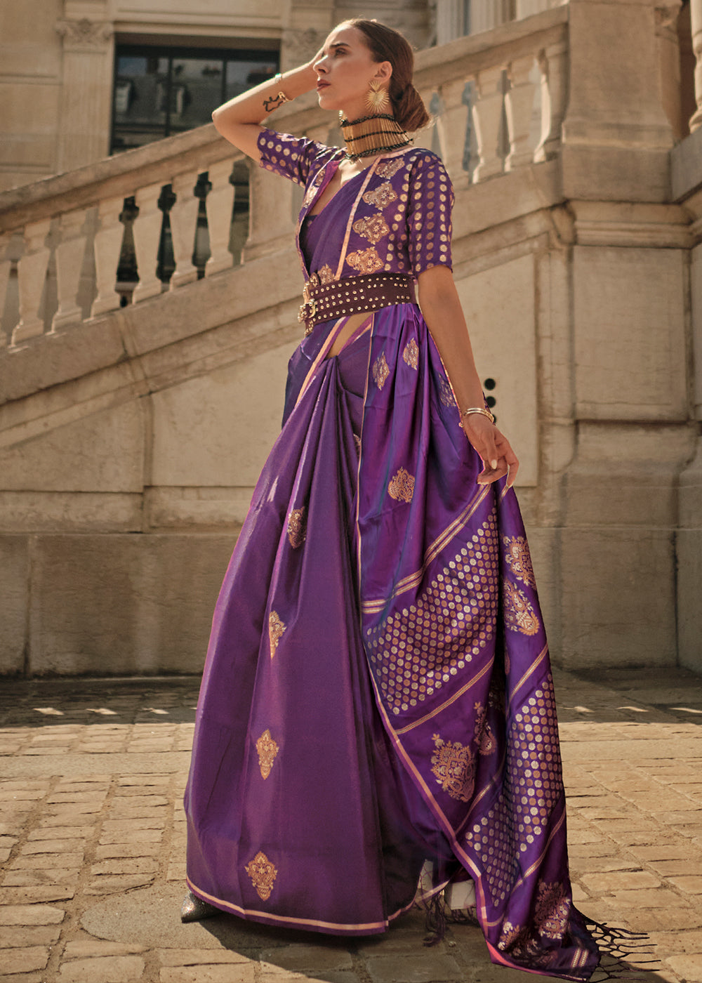 Electric Purple Handloom Woven Satin Silk Saree - Colorful Saree