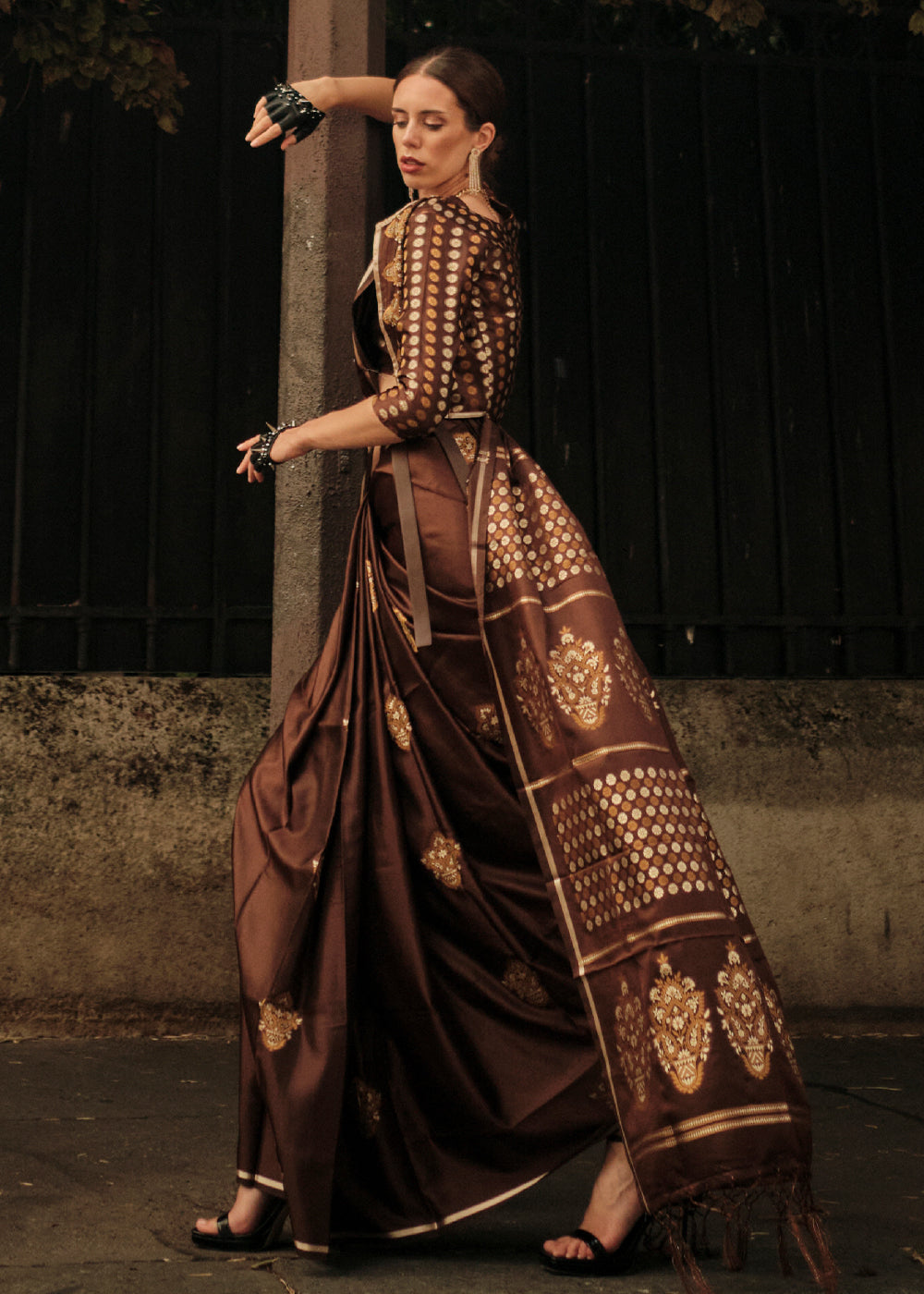 Coffee Brown Handloom Woven Satin Silk Saree - Colorful Saree