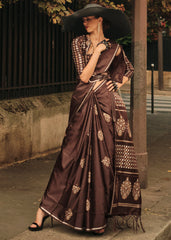 Coffee Brown Handloom Woven Satin Silk Saree - Colorful Saree