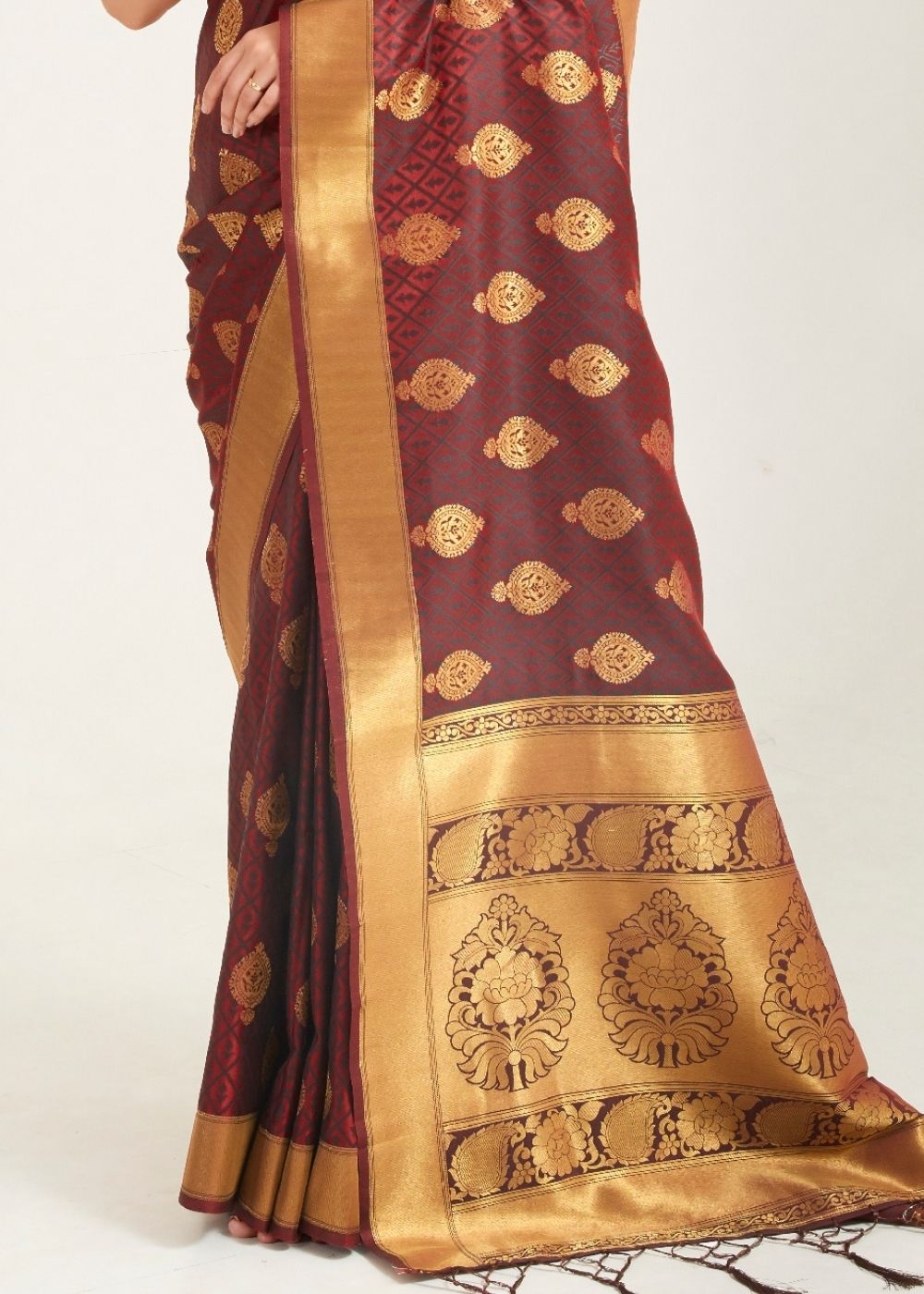 Caramel Brown Zari Butta Woven Banasari Silk Saree - Colorful Saree