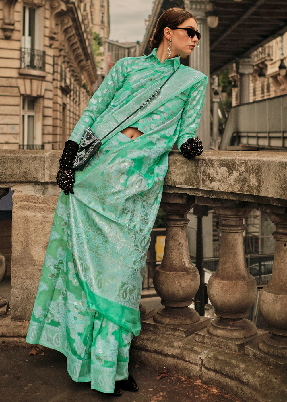 Seafoam Green Zari Handloom Woven Organza Silk Saree - Colorful Saree