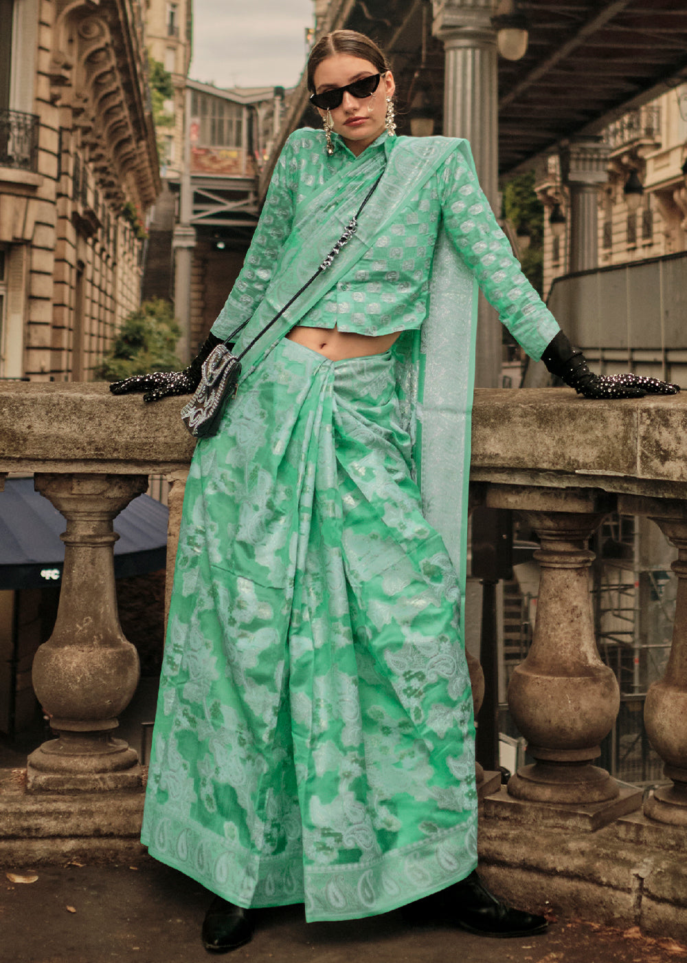 Seafoam Green Zari Handloom Woven Organza Silk Saree - Colorful Saree
