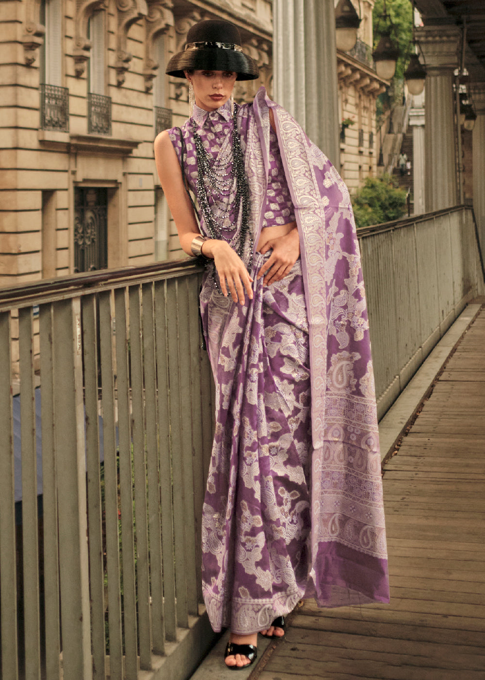 Midnight Purple Zari Handloom Woven Organza Silk Saree - Colorful Saree