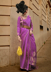 Neon Purple Zari Handloom Woven Satin Silk Saree - Colorful Saree