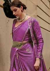 Neon Purple Zari Handloom Woven Satin Silk Saree - Colorful Saree
