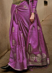 Neon Purple Zari Handloom Woven Satin Silk Saree - Colorful Saree