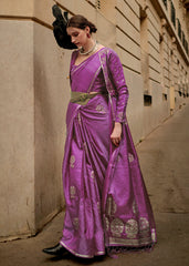 Neon Purple Zari Handloom Woven Satin Silk Saree - Colorful Saree