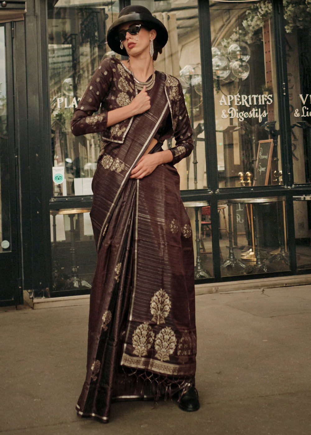 Mocha Brown Zari Handloom Woven Satin Silk Saree - Colorful Saree