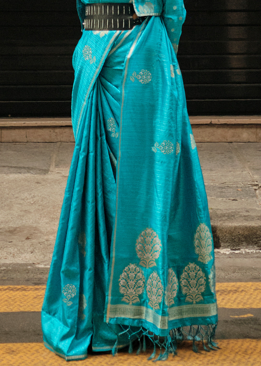 Cerulean Blue Zari Handloom Woven Satin Silk Saree - Colorful Saree