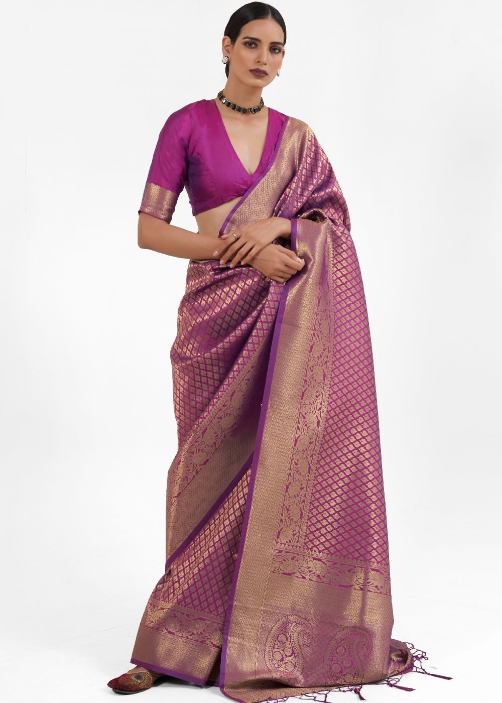 Byzantium Purple Kanjivaram Soft Woven Silk Saree - Colorful Saree