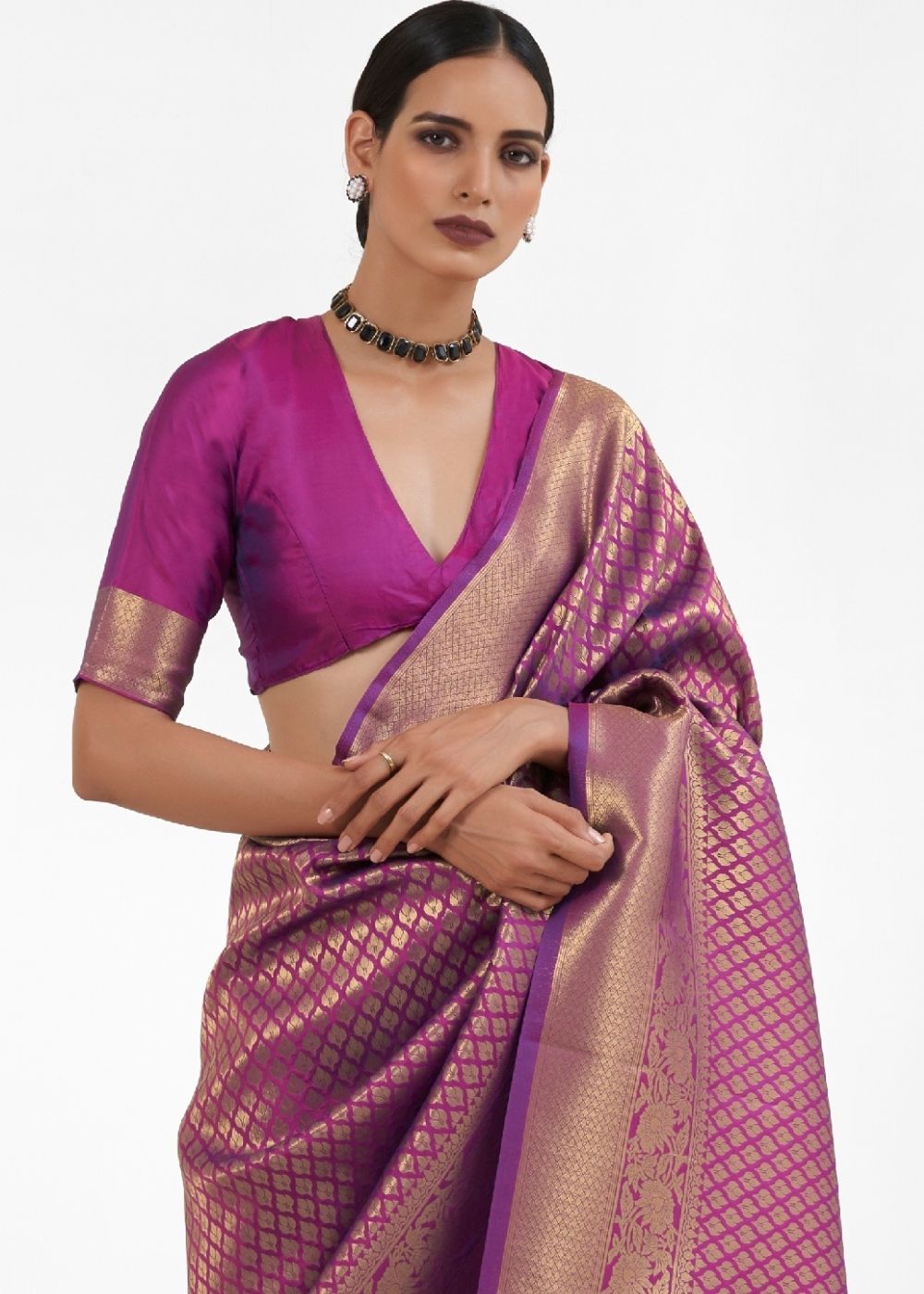 Byzantium Purple Kanjivaram Soft Woven Silk Saree - Colorful Saree