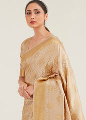 Beige Golden Zari Butta Woven Banasari Silk Saree - Colorful Saree