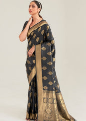 Pebble Grey Zari Butta Woven Banasari Silk Saree - Colorful Saree