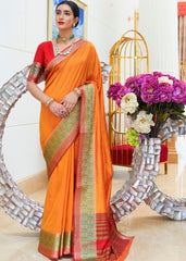 Bright Orange Handloom Woven Silk Saree - Colorful Saree